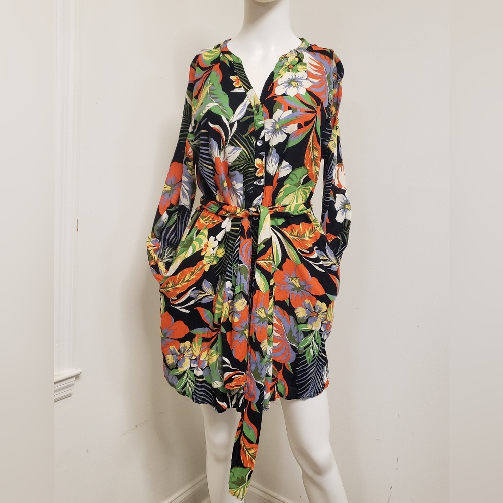 C&C California Tropical Floral Swim Cover-Up - Black and Orange